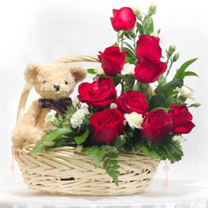 Little Bear and Red Rose Basket